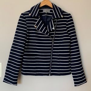 Navy and white zip-up blazer jacket